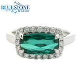 18kt White Gold Ring with Tourmaline and Diamonds- Size 6.5