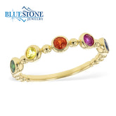 14kt Yellow Gold Sapphire & Garnet Rainbow Ring- Size 7
