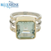 Silver & Gold Green Amethyst Ring- Size 7