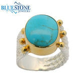 Silver & Gold Turquoise Ring- Size 9