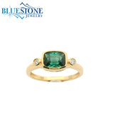 14KYG Ring w/ Bezel Set Green Tourmaline & Diamonds - Sz. 6.75