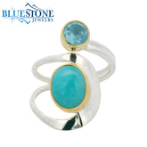 Silver and Gold Ring with Amazonite and Topaz- Size 6