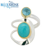 Silver and Gold Ring with Amazonite and Topaz- Size 6