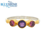 Silver and Gold Ring with Amethyst and Garnet- Size 7