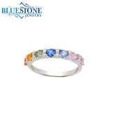 14 Karat White Gold Multi-Colored Sapphire & Diamond Ring - Size 7