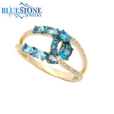 14KWG Assorted Blue Topaz & Diamond Ring - Sz 6.25