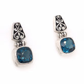 Sterling Silver Post Drop Earrings with Two Small Cushion Cut London B