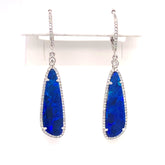 14K White Gold Earrings w/ Opals & Diamonds