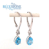 14K White Gold Blue Topaz and Diamond Earrings