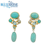 Silver & Gold Earrings with Amazonite, Pearl and Topaz