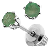 14kt White Gold 3mm Emerald Screw Back Stud Earrings