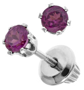 14kt White Gold 3mm Rhodolite Garnet Screw Back Stud Earrings