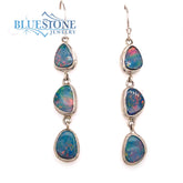 Sterling Silver Wire Earrings with Six Natural Australian Opals. Measu