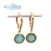 14KYG Plated Lever Back Earrings with Amazonite and CZs