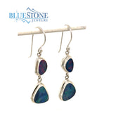 Sterling Silver Wire Earrings with Four Natural Australian Opals. Meas
