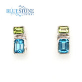Sterling Silver Earrings w/ Blue Topaz and Peridot