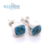 Sterling Silver Rhodium Plated Stud Earrings with Two 6mm Square Cushi