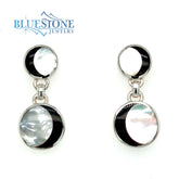 Silver Moon Black and White Mother of Pearl Stud Earrings