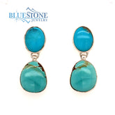 Sterling Silver Rhodium Plated Post Drop Earrings with Four Natural Tu