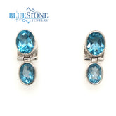 Sterling Silver Rhodium Plated Post Drop Earrings with Four Oval Cut B