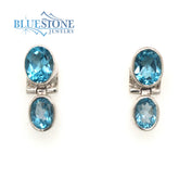 Sterling Silver Rhodium Plated Post Drop Earrings with Four Oval Cut B