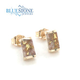 14KY Gold Earrings w/ Two Rectangle Cut Gold Quartz