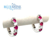 14 Karat White Gold Huggy Earrings with 6 Round Natural Rubies at 0.22