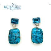 Sterling Silver Post Drop Earrings with Prince and Blue Topaz.