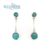 Silver Round Reversible Turquoise Post Drop Earrings