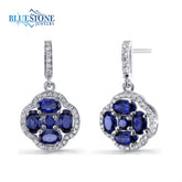 Silver Clover Earrings with Sapphire and CZs