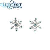 Sterling Silver Snowflake Earrings with Blue Diamonds