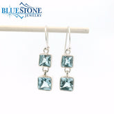 Sterling Silver Wire Earrings w/ Square Sky Blue Topazes
