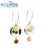 Silver & Gold Reversible Earrings with Garnets and Pearls