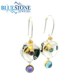 Silver & Gold Reversible Earrings with Amethysts and Topaz