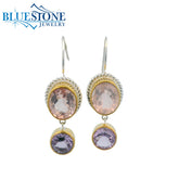Silver & Gold Earrings with Rose Quartz and Amethysts