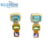 Silver & Gold Earrings with Topaz, Peridot and Amethyst