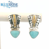 Silver & Gold Earrings with Amazonite