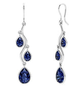 Sterling Silver Wire Earrings w/ Created Sapphires - 2"