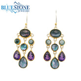 Two-Tone Earrings w/ Topaz, African Amethyst & Mother of Pearl
