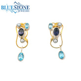 Two-Tone Earrings with Pearls & Iolite/Baby Blue Topaz Gemstones