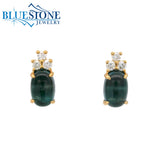 14KYG London Blue Topaz Cabochon Stud Earrings w/ Diamonds