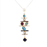 Silver & Gold Pendant with Topaz, Pearl, Garnet, Agate and Moonstone with Chain