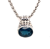 Small Silver London Blue Topaz Pendant - 18.5" Petite