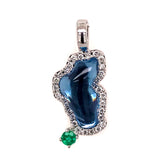 Small 14kt White Gold Lake Tahoe Pendant with Topaz, Diamonds and Emerald