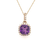 14 Karat Yellow Gold Pendant with a 1.45 Carat Cushion Cut Amethyst an