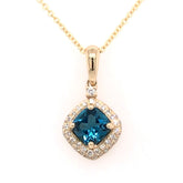 14KYG Pendant with London Blue Topaz & Diamonds