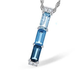 14KWG Baguette Blue Topaz Pendant w/ Diamonds