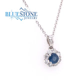 14 Karat White Gold Pendant with a 4mm Round Blue Natural Sapphire and
