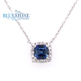 14kt White Gold Necklace with Sapphire and Diamonds- 16"