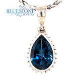 Sterling Silver Pendant with a Pear Cut London Blue Topaz gemstone on